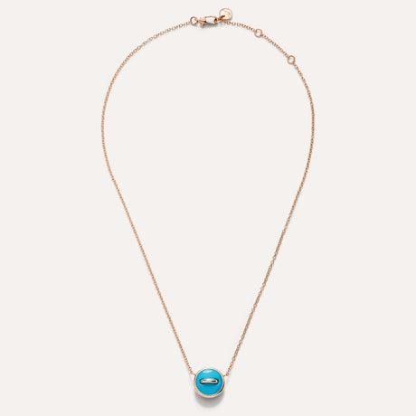 Collana Pendente Pom Pom Dot Oro Rosa, Turchese e Diamanti-Girocolli-POMELLATO-Gioielleria Granarelli