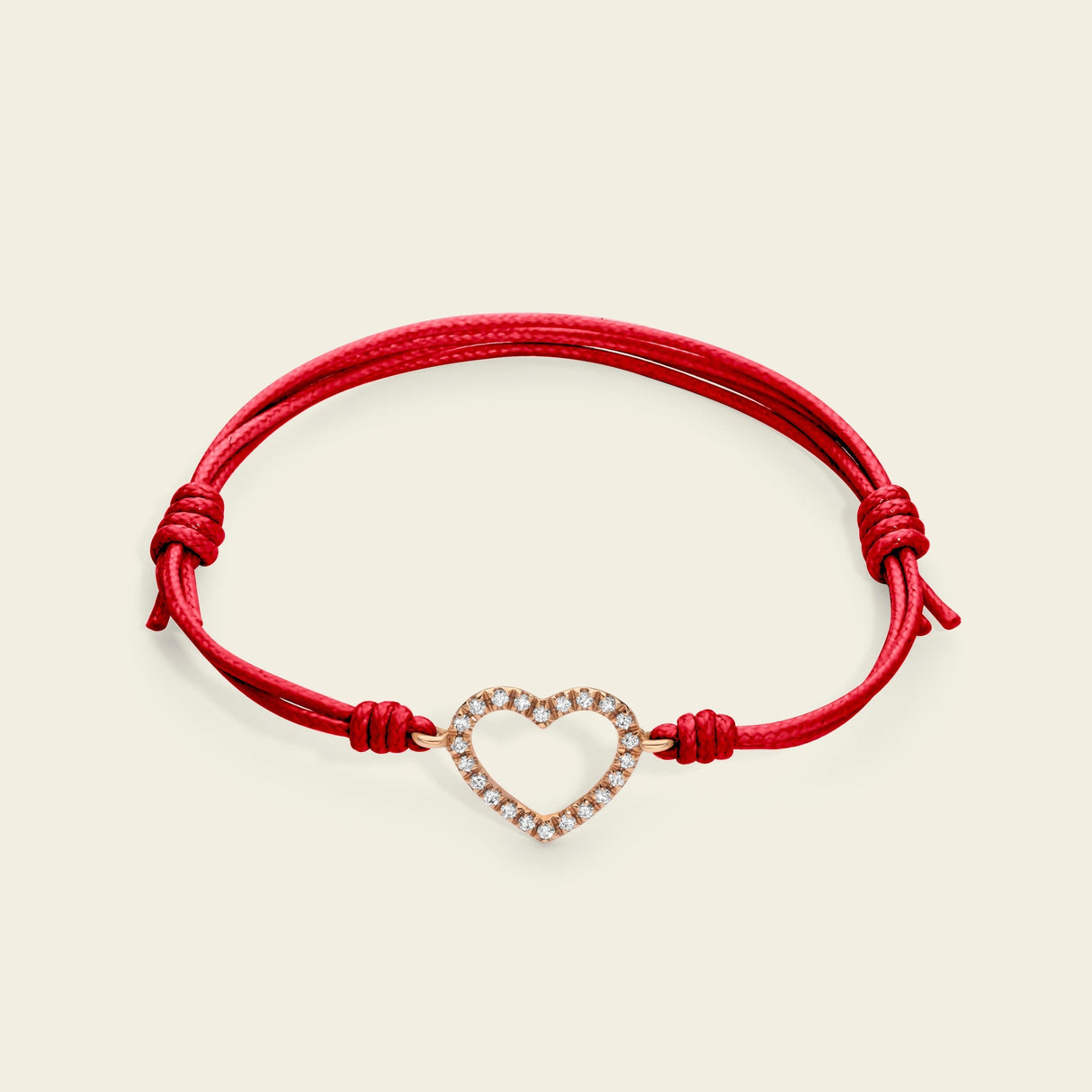 Bracciale Cordino con Cuore e Diamanti Oro Rosa