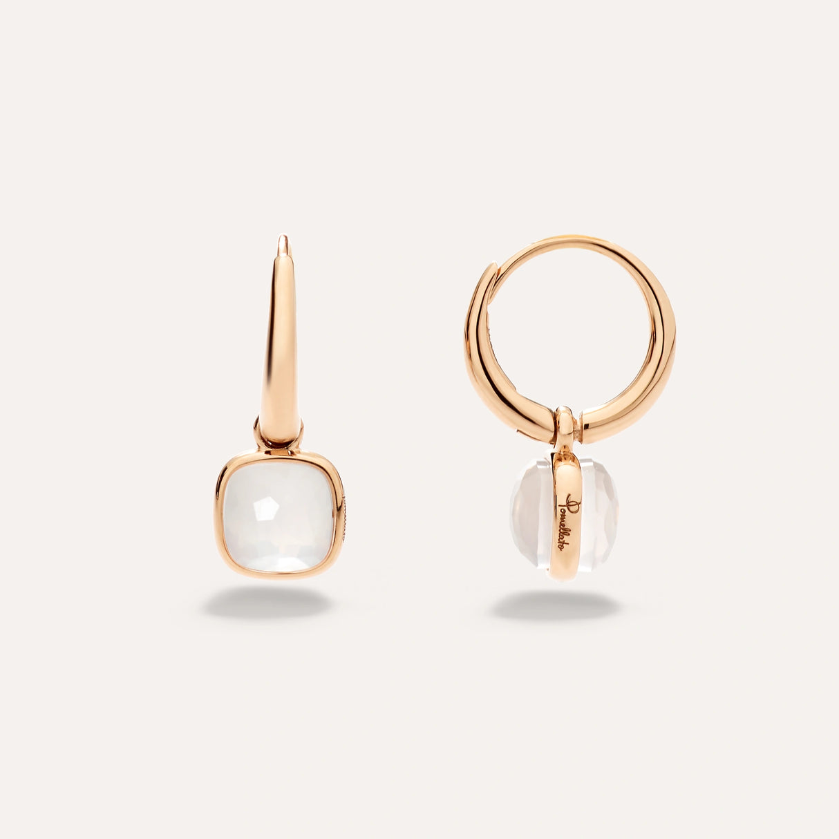 Orecchini Nudo Mini in Oro Rosa e Quarzo Milky