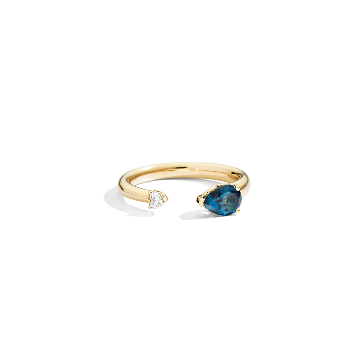 Anello Fedina Aperta Oro Giallo con Diamanti e Topazio Blu