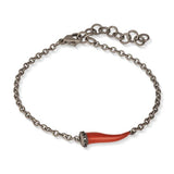 BRACCIALE CHARMS CON CORNETTO SMALTATO ROSSO IN TITANIO, 5 BLACK E CATENA