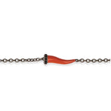 BRACCIALE CHARMS CON CORNETTO SMALTATO ROSSO IN TITANIO, 5 BLACK E CATENA