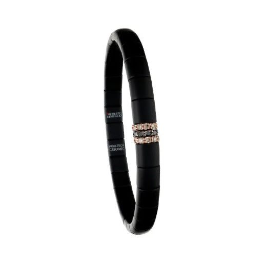 Bracciale Piccolo Ceramica 3 Barrette Diamanti Brown e Neri