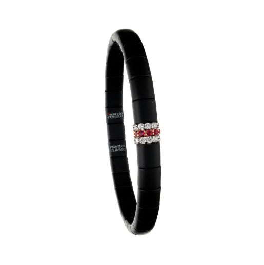 Bracciale Piccolo Ceramica 3 Barrette Diamanti Bianchi e Rubini