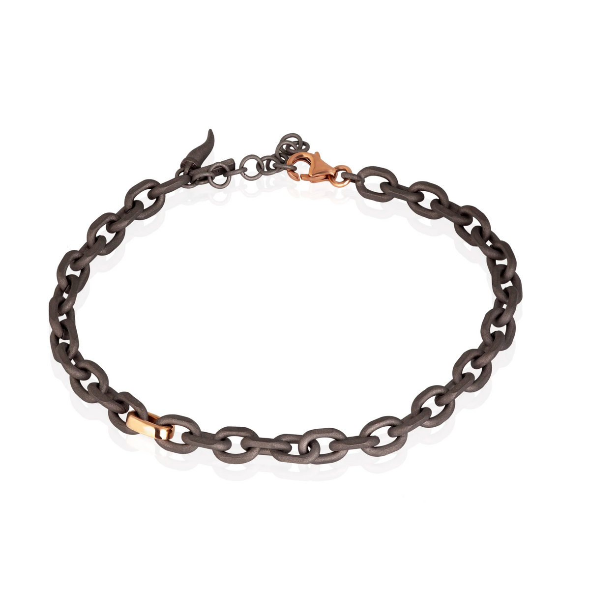 BRACCIALE CATENA IN TITANIO E ORO ROSSO 9 KT