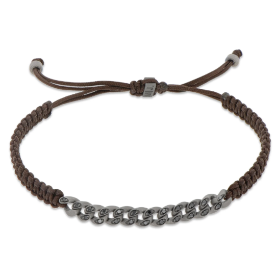 BRACCIALE GROUMETTE NAUTICA MINI IN TITANIO CON DIAMANTI BLACK E LACCIO MOCHA INTRECCIATO