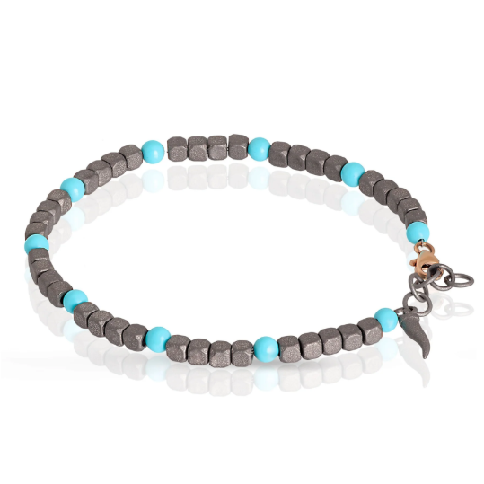 BRACCIALE UOMO IN TITANIO, TURCHESE E ORO ROSA 9KT