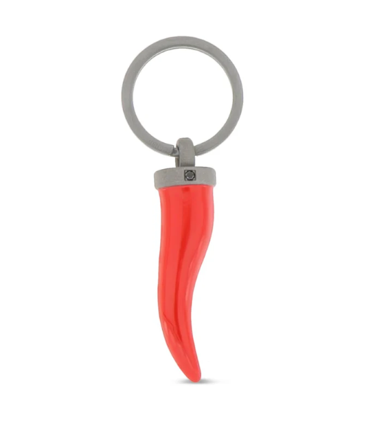 Portachiavi in Titanio Cornetto Rosso Diamante Nero