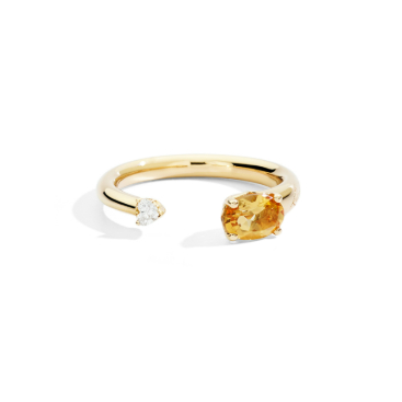 Anello Fedina Aperta Oro Giallo con Diamanti e Citrino Ovale