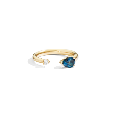 Anello Fedina Aperta Oro Giallo con Diamanti e Topazio Blu