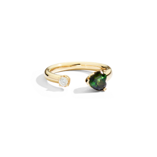 Anello Fedina Aperta Oro Giallo con Diamanti e Tormalina Verde