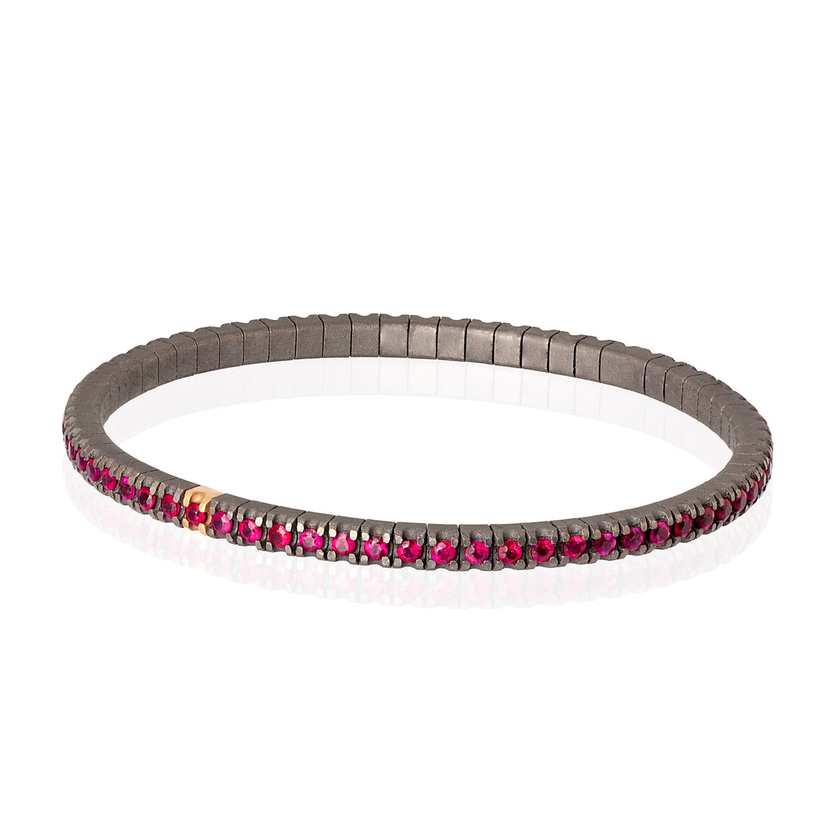 Bracciale Tennis Elastico in Titanio Oro Rosa e Rubini da 3 Punti