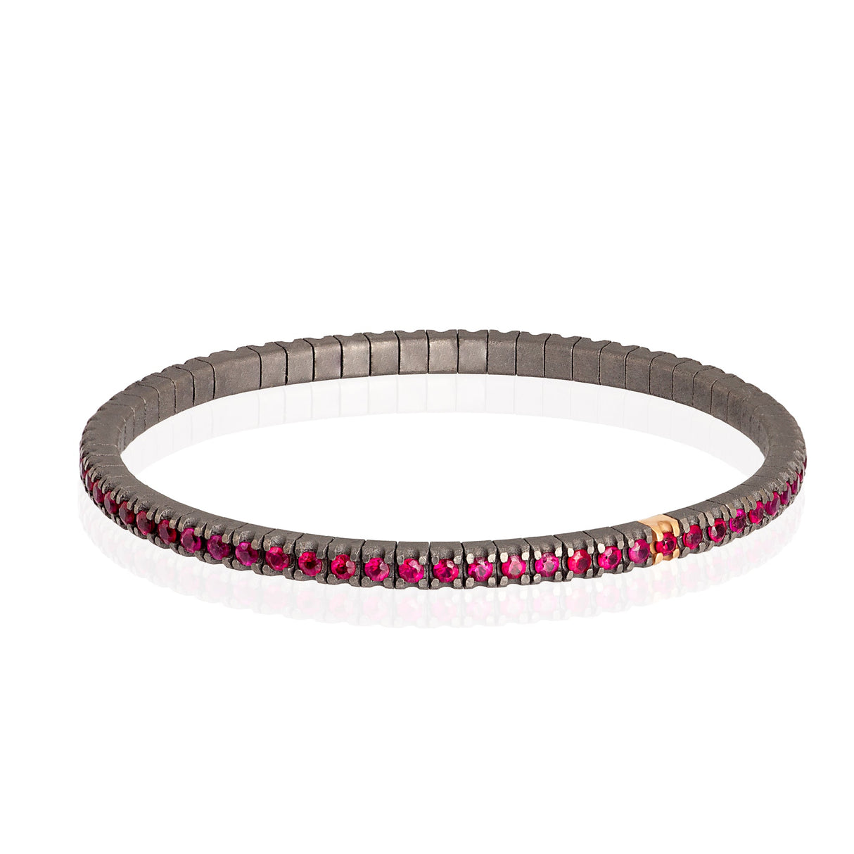 Bracciale Tennis Elastico in Titanio Oro Rosa e Rubini da 3 Punti