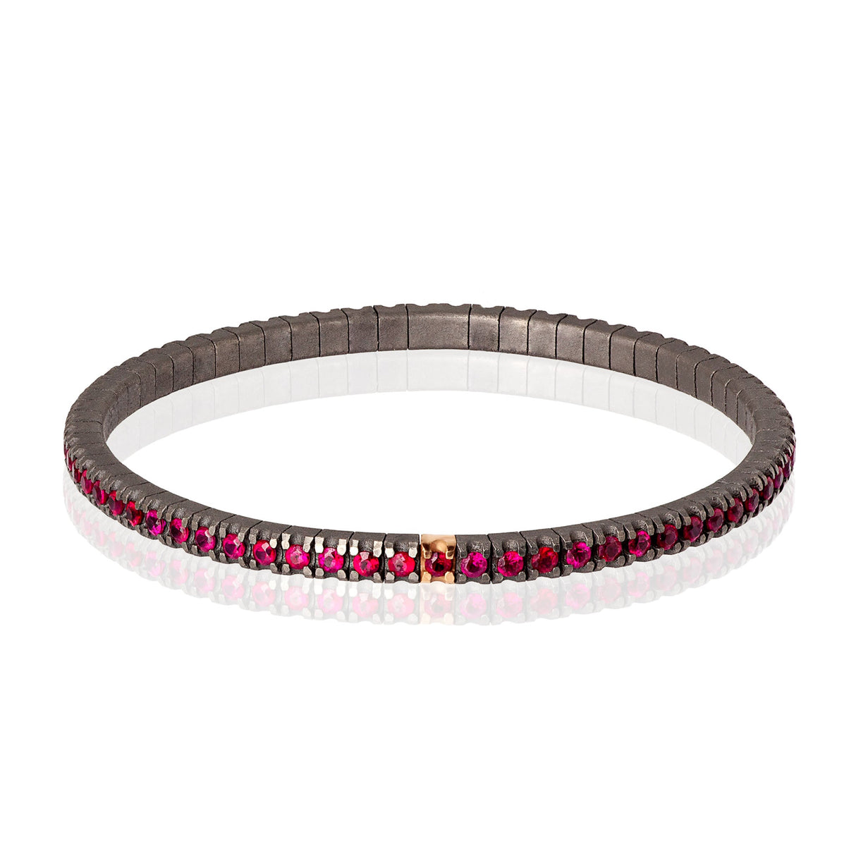 Bracciale Tennis Elastico in Titanio Oro Rosa e Rubini da 3 Punti
