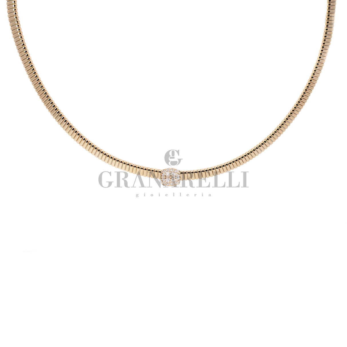 Tubogas-Halskette mit Pavé-Diamanten aus Gelbgold