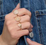 Anello Sigillo Tondo Oro Rosa e Diamanti Gerbella