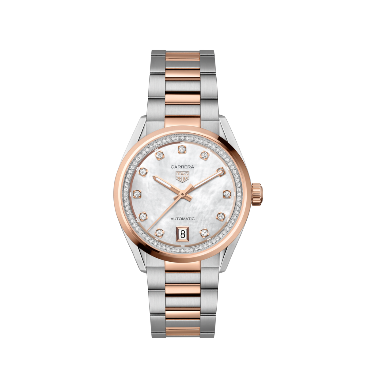 Carrera Date Automatico Acciaio, oro Rosa e diamanti 36mm-Orologi-TAG HEUER-Gioielleria Granarelli