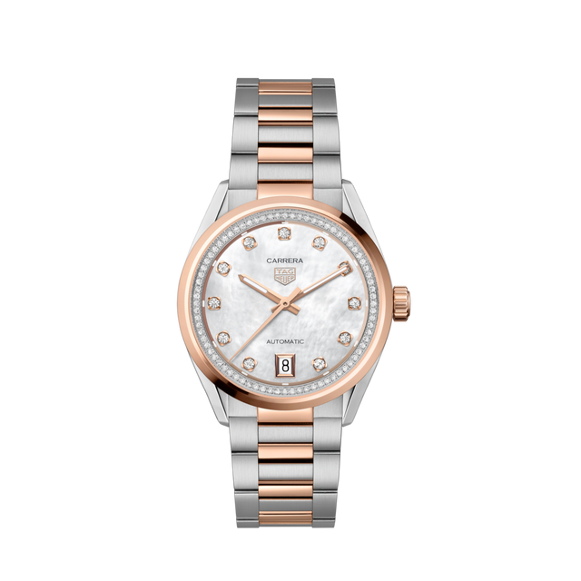 Carrera Date Automatico Acciaio, oro Rosa e diamanti 36mm-Orologi-TAG HEUER-Gioielleria Granarelli