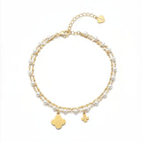 Bracciale 2 Fili con Quadrifoglio e Perle Vibes