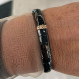 Bracciale Pura Grande Ceramica Nera Lucida 2 barrette Diamanti Brown Oro Rosa
