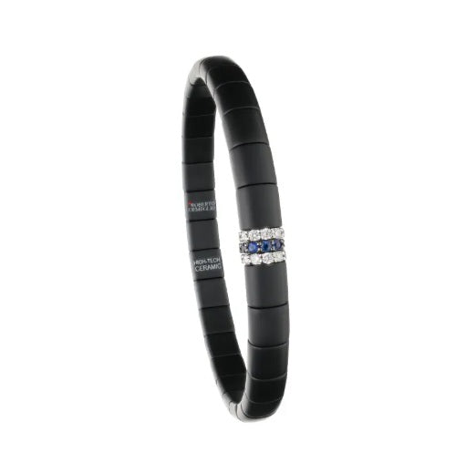 Bracciale Piccolo Ceramica 3 Barrette Diamanti Bianchi e Zaffiri Blu