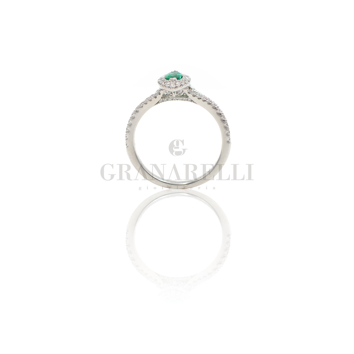 Anello Diamanti Navette in Oro Bianco e Smeraldi