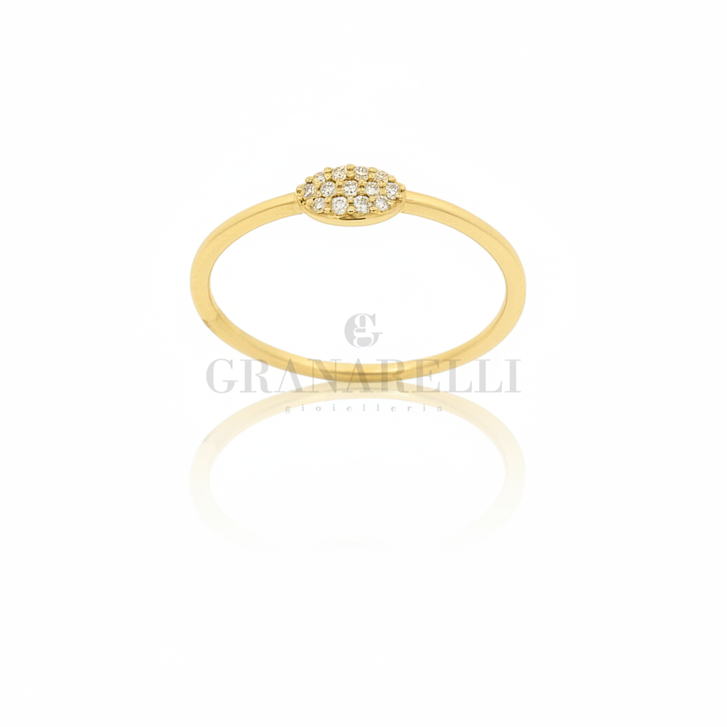 Anello mini pavè ovale in oro giallo