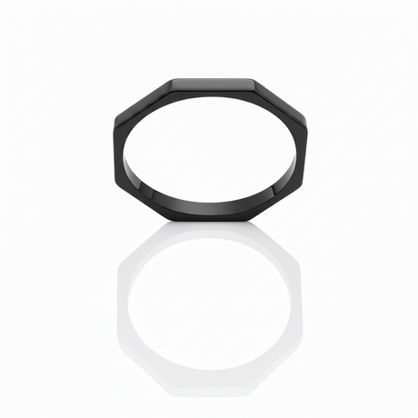 Anello ottagonale nero liscio