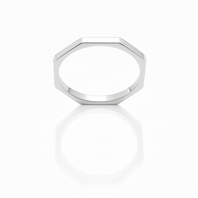 Anello ottagonale oro bianco liscio