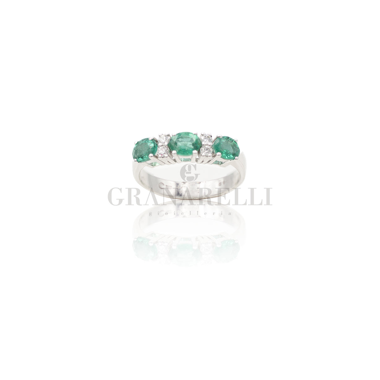 Anello Fedina 3 Smeraldi e Diamanti Bianchi