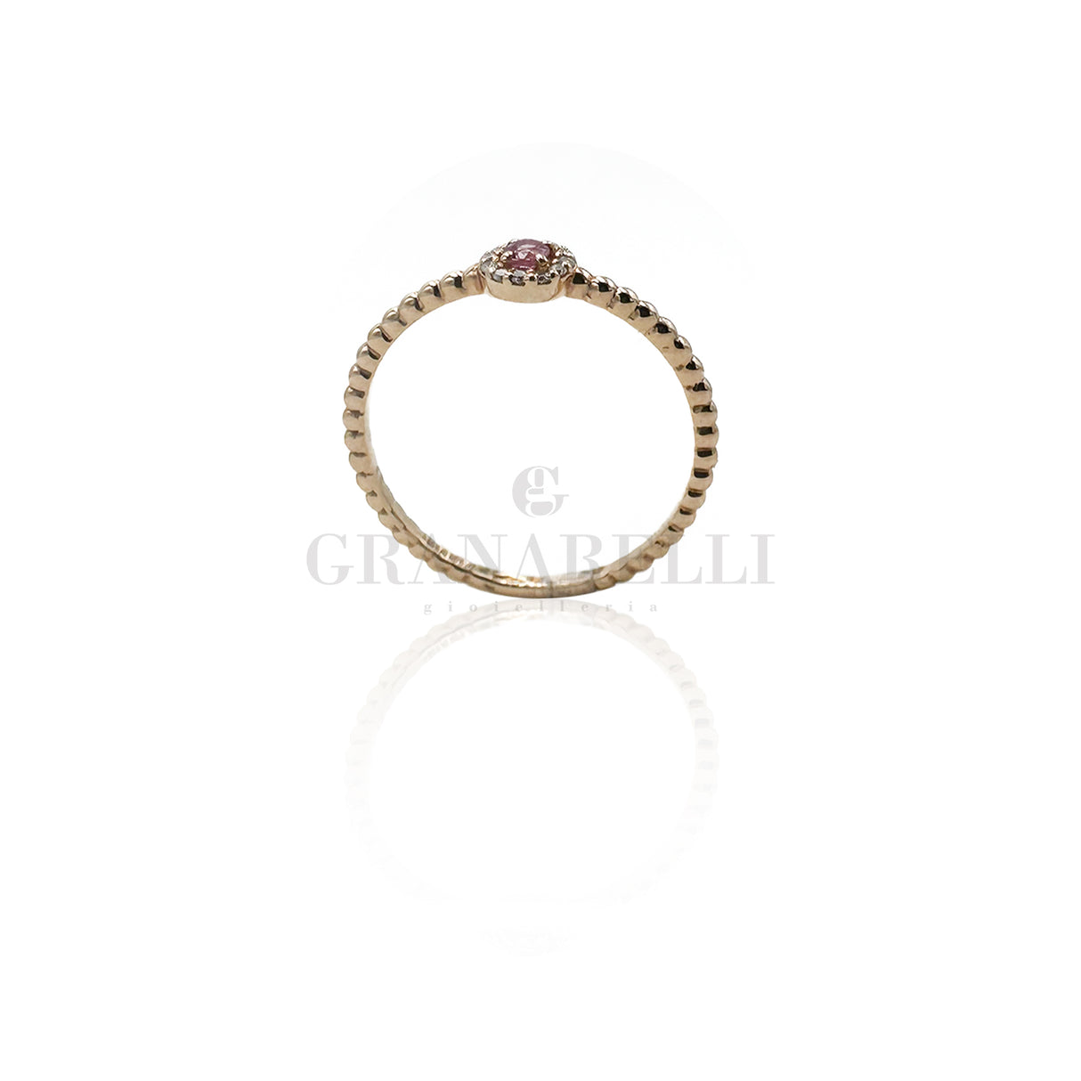 Anello punto luce diamante zaffiro rosa