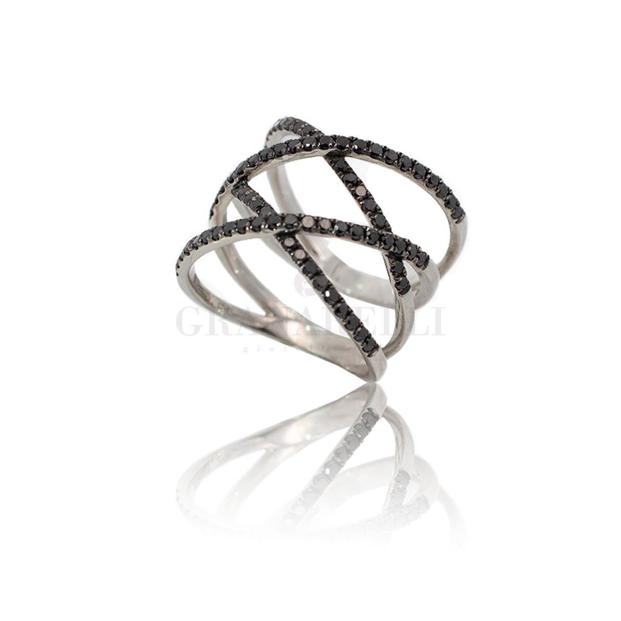 Anello Crivelli Intreccio Diamanti Neri