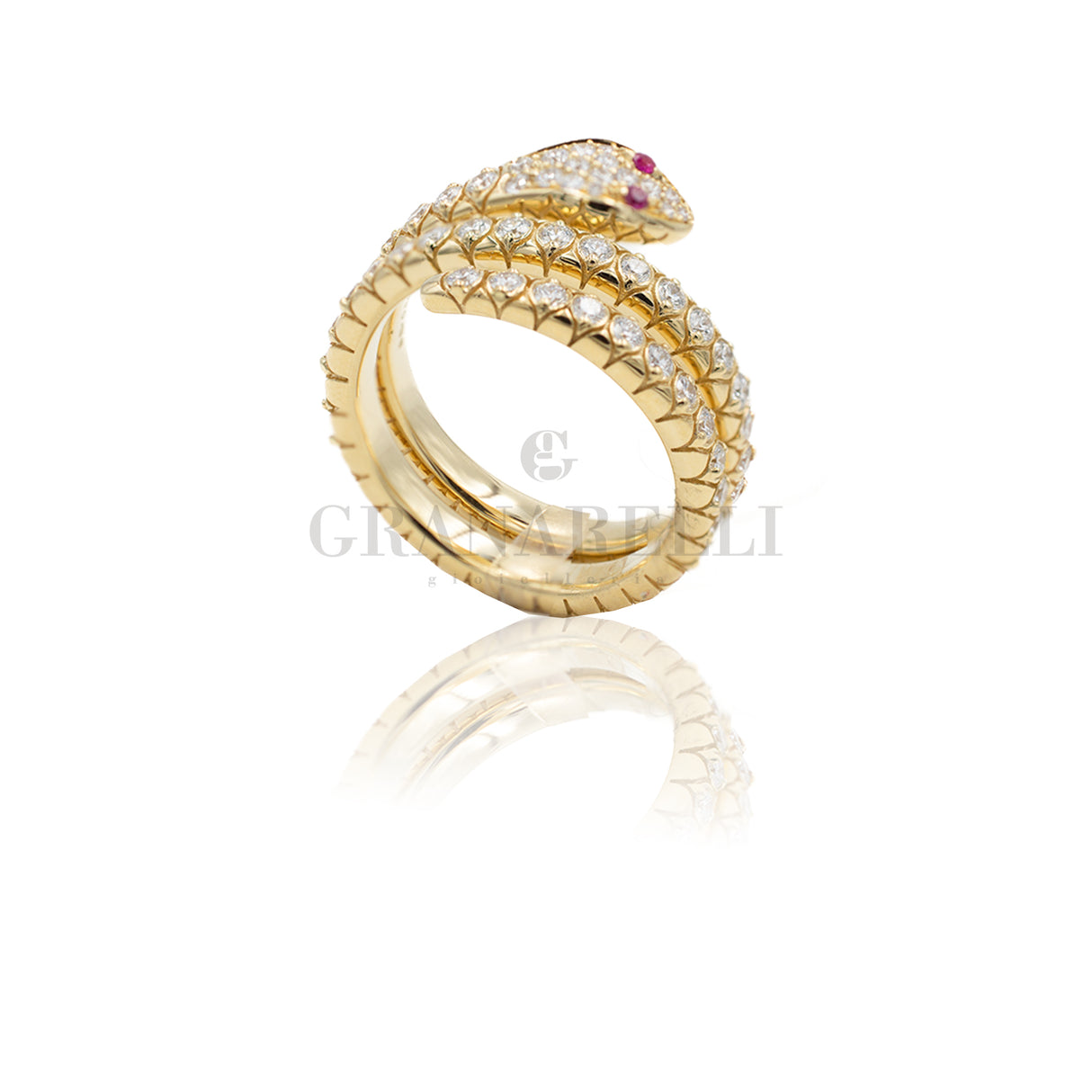 Anello Serpente Oro Giallo Rubini e Diamanti