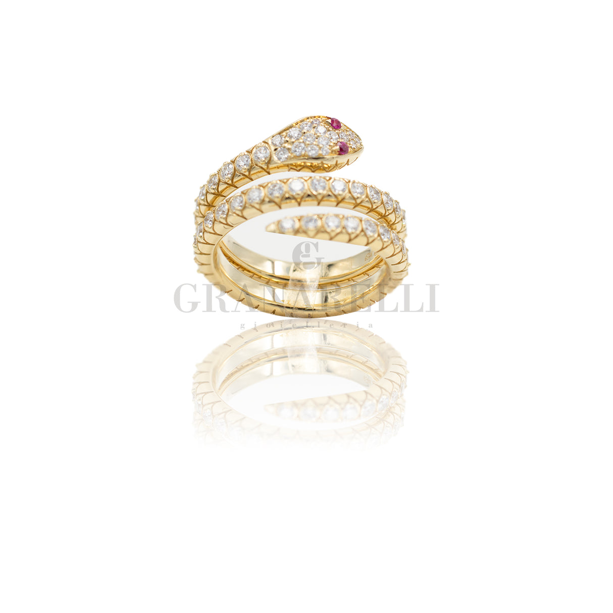 Anello Serpente Oro Giallo Rubini e Diamanti