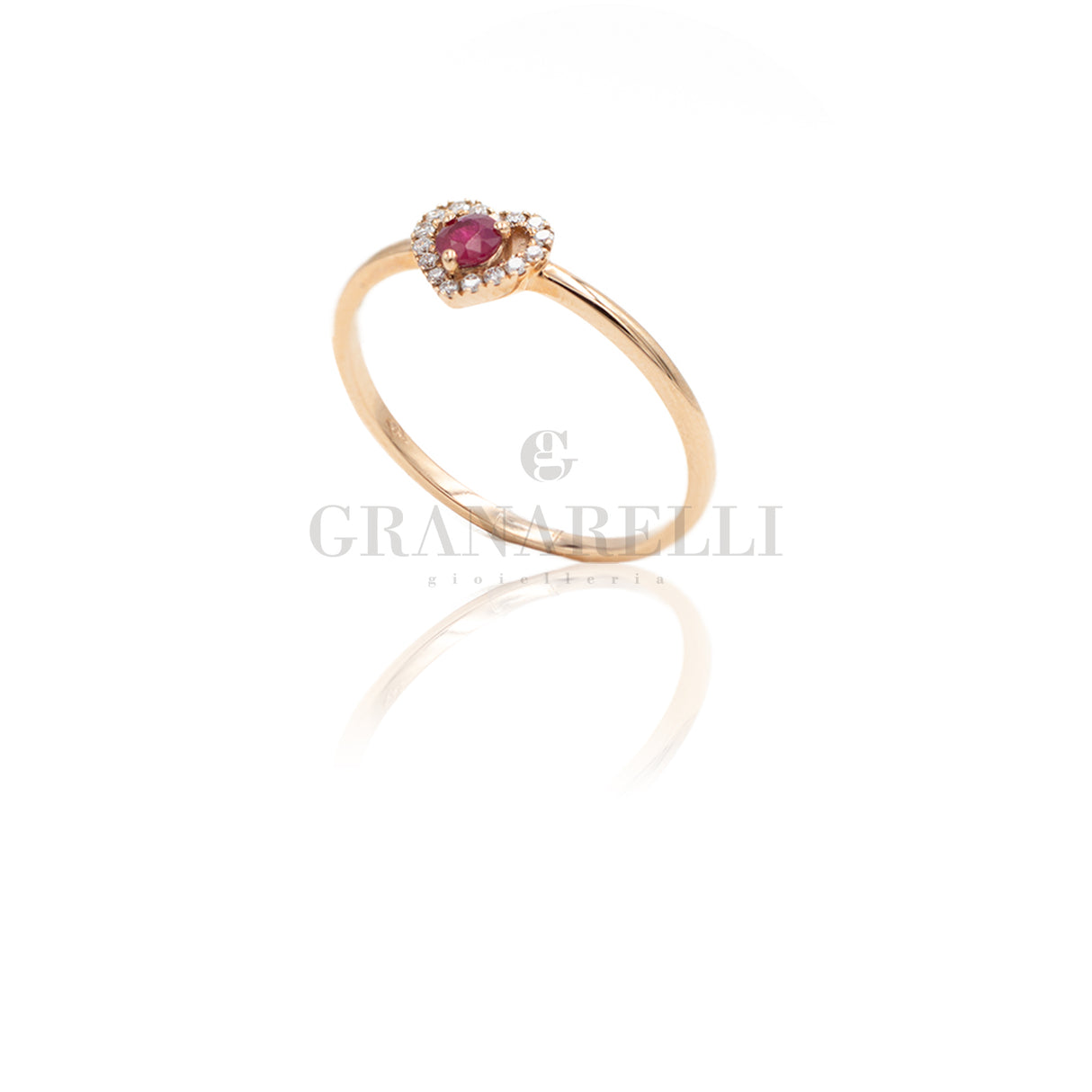 Anello Cuore Rubino e Diamanti in Oro Rosa