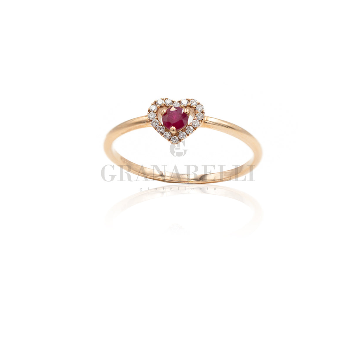 Anello Cuore Rubino e Diamanti in Oro Rosa