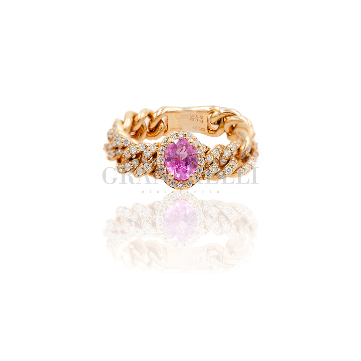 Rose golden gold ring with pink sapphire and diamonds