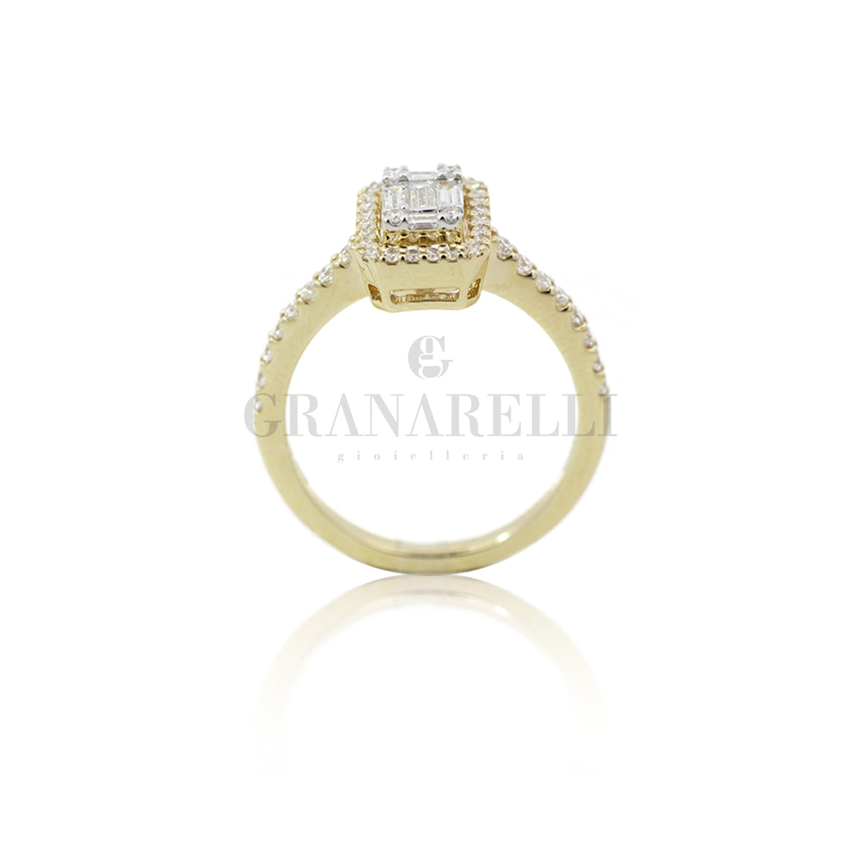 Anello Solitario Illusione in Oro Giallo e Diamanti