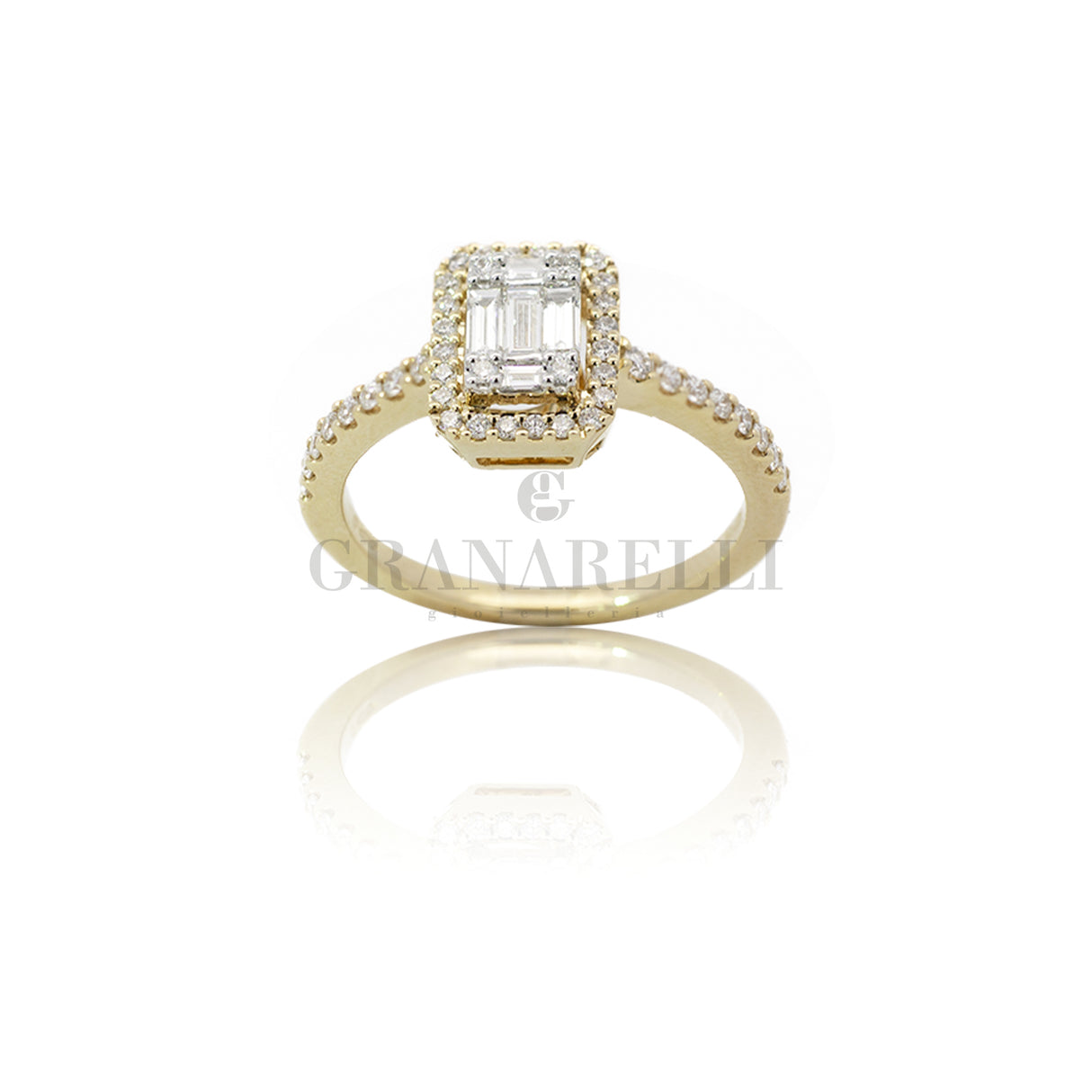 Anello Solitario Illusione in Oro Giallo e Diamanti