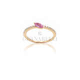 Diamond and sapphire shuttle ring in rose golden sapphire