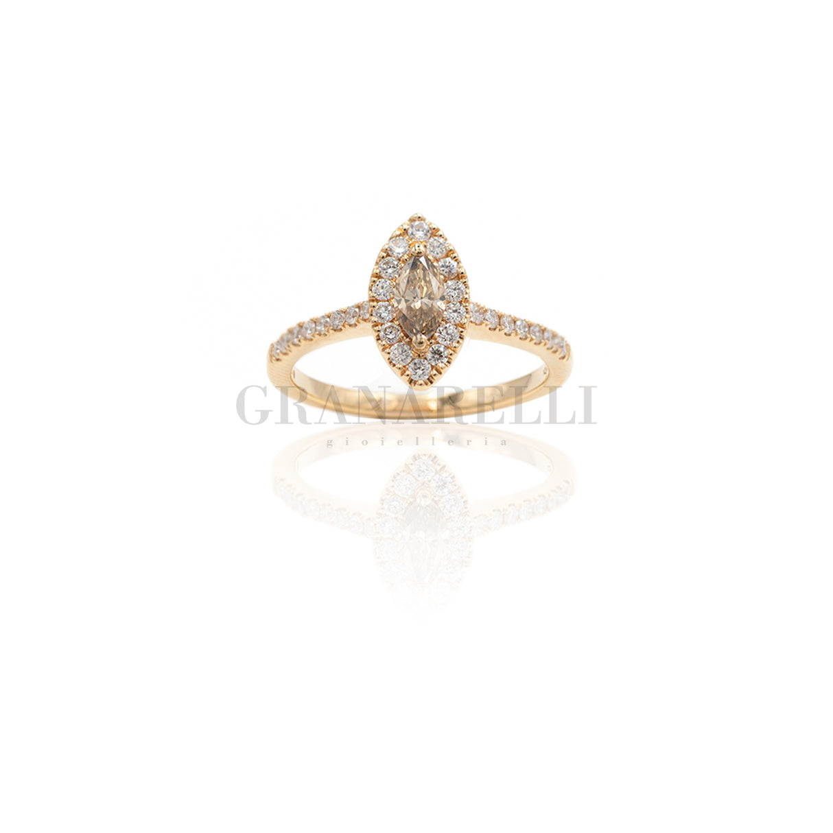 Anello Diamanti Bianchi e Brown Navette in Oro Rosa