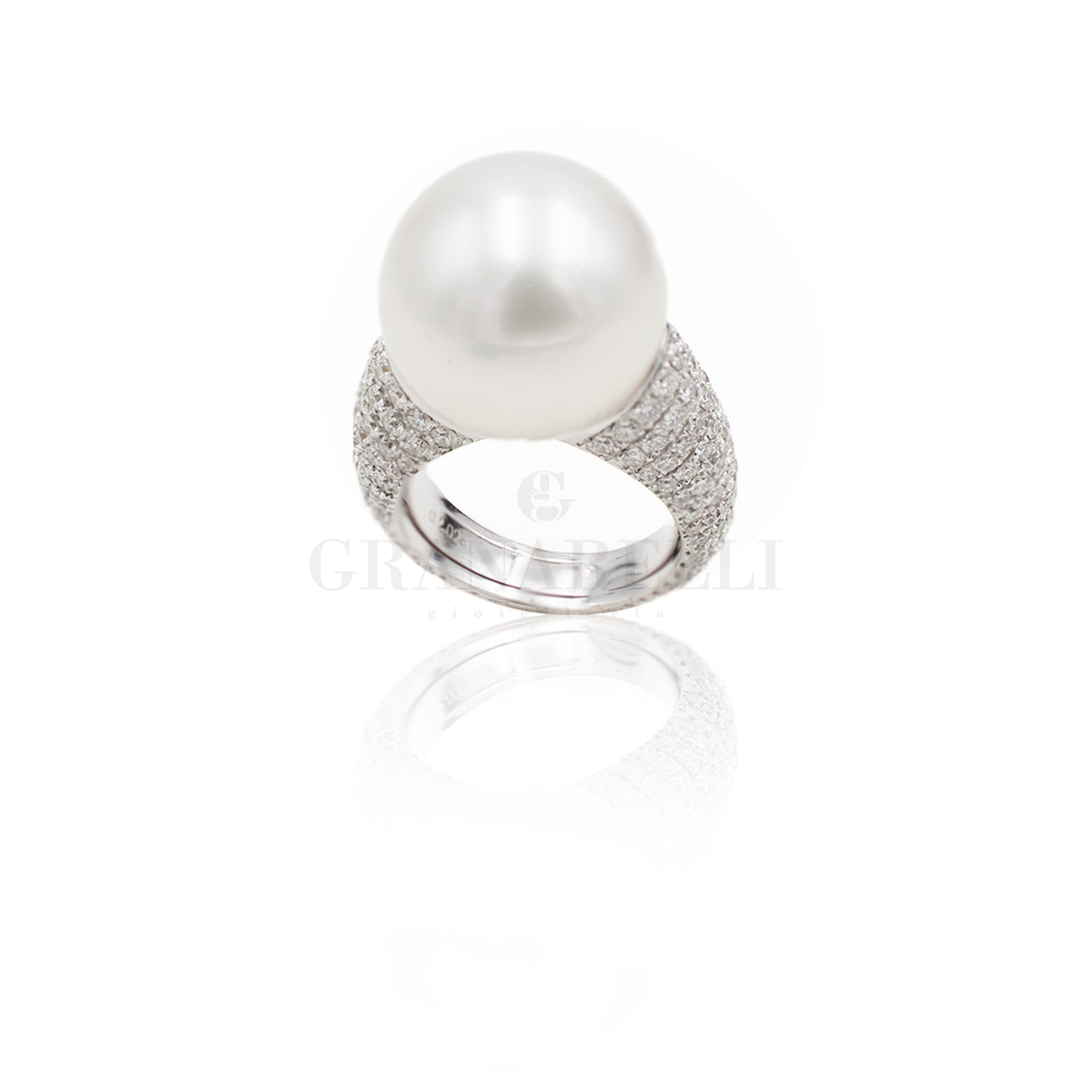 Anello Pavé di Diamanti e Perla Oro bianco