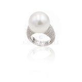 Anello Pavé di Diamanti e Perla Oro bianco