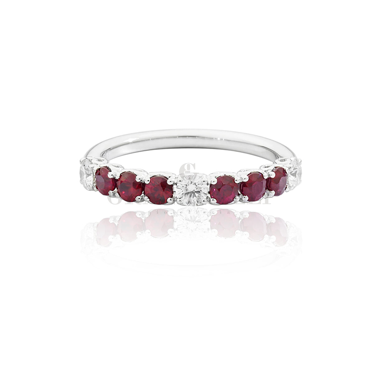 Anello ReCarlo Mezzogiro con Rubini e Diamanti Oro Bianco