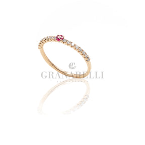 Anello con Rubino centrale e diamanti bianchi in oro rosa-Anelli-CRIVELLI-Gioielleria Granarelli