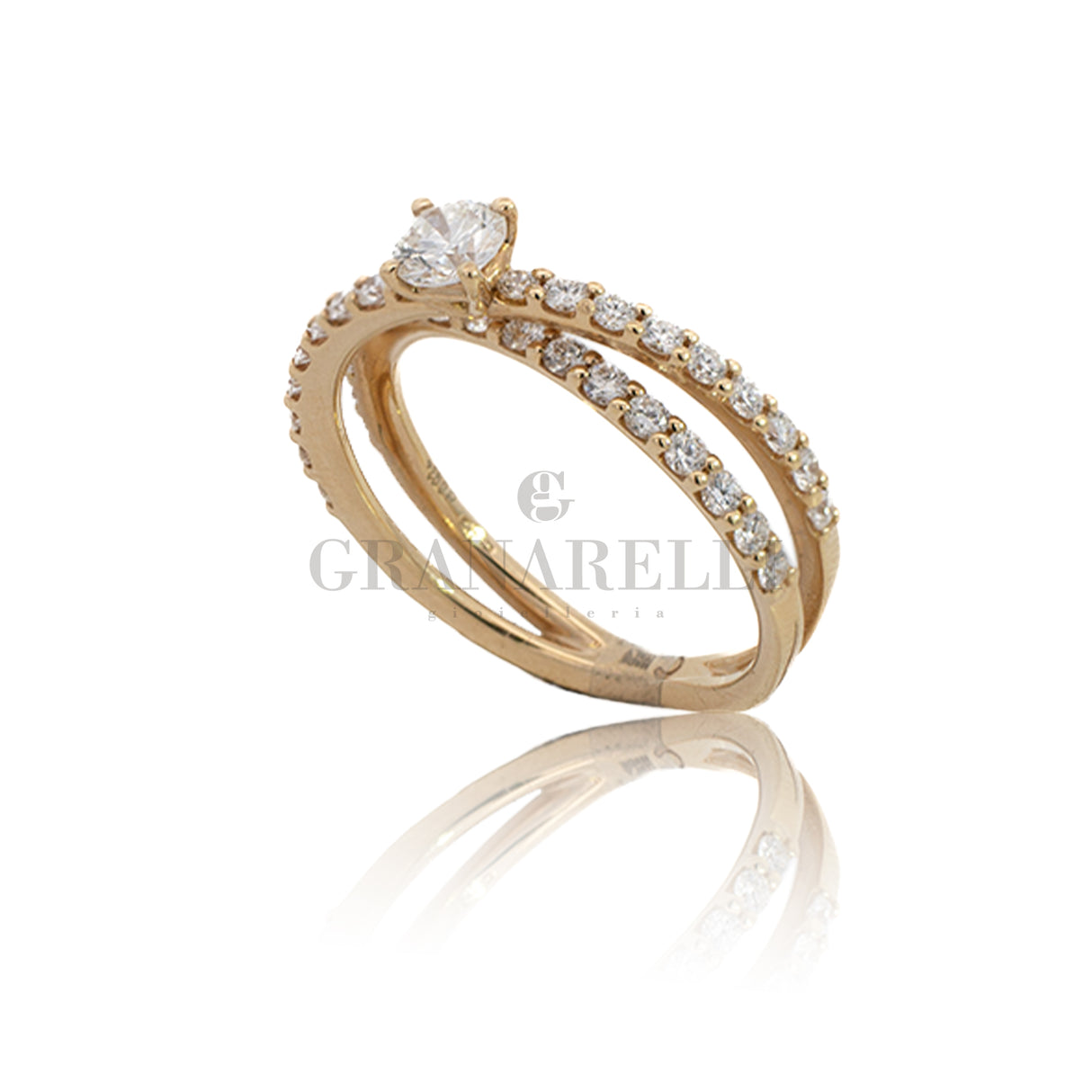 Anello Solitario Gambo di diamanti intrecciato in Oro Rosa