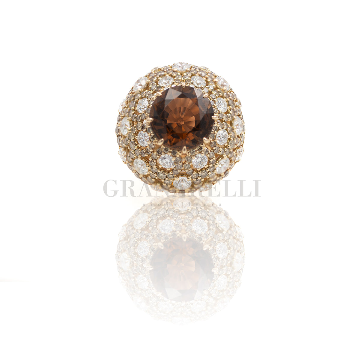 Anello oro rosa spessartite,  diamanti e diamanti brown