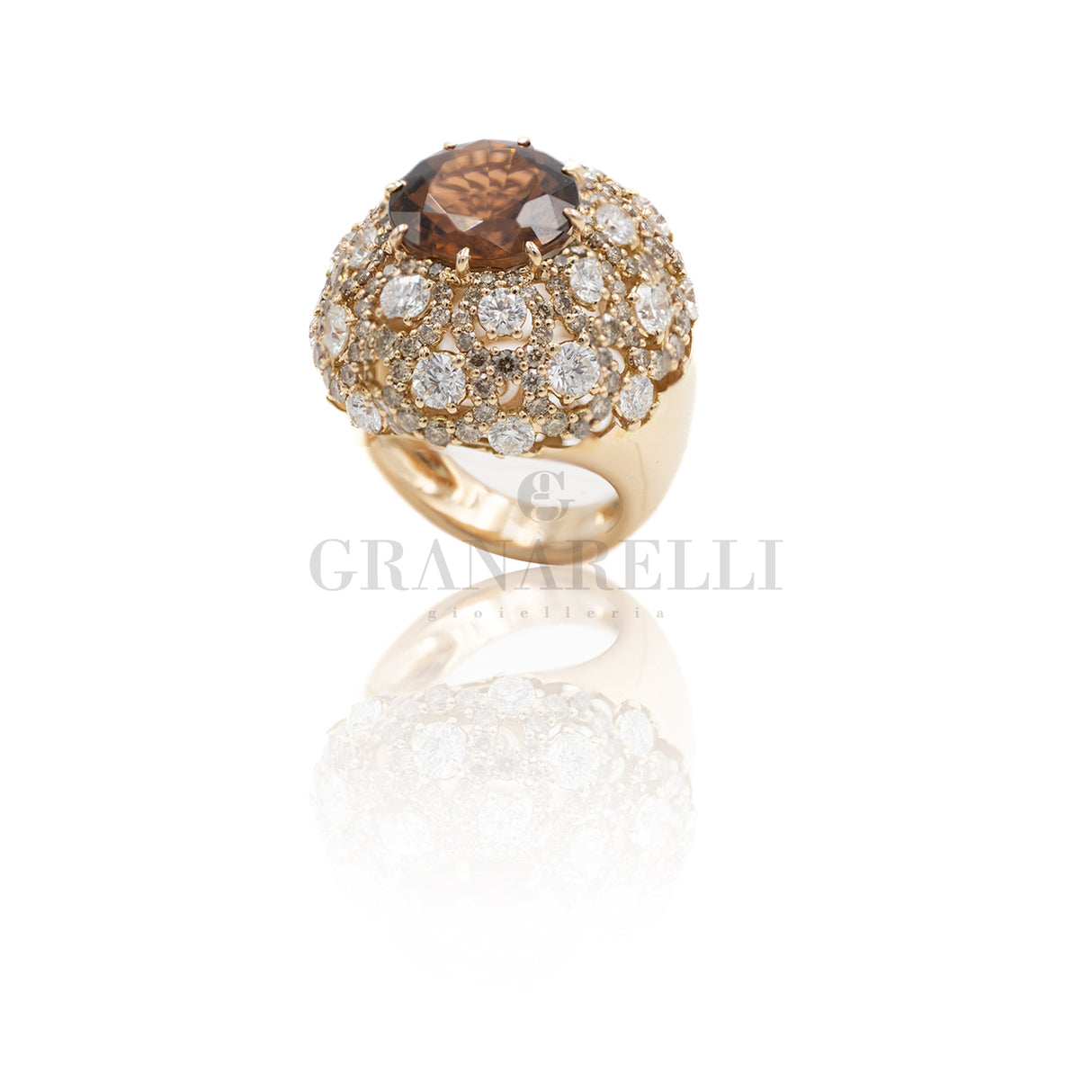 Anello oro rosa spessartite,  diamanti e diamanti brown