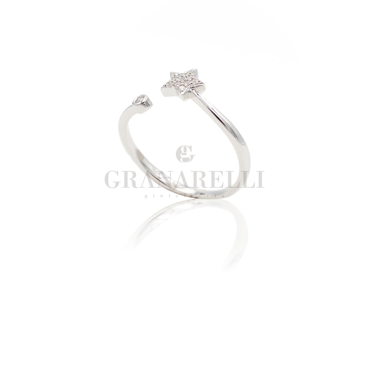 Star ring and stem in white gold with brilliant