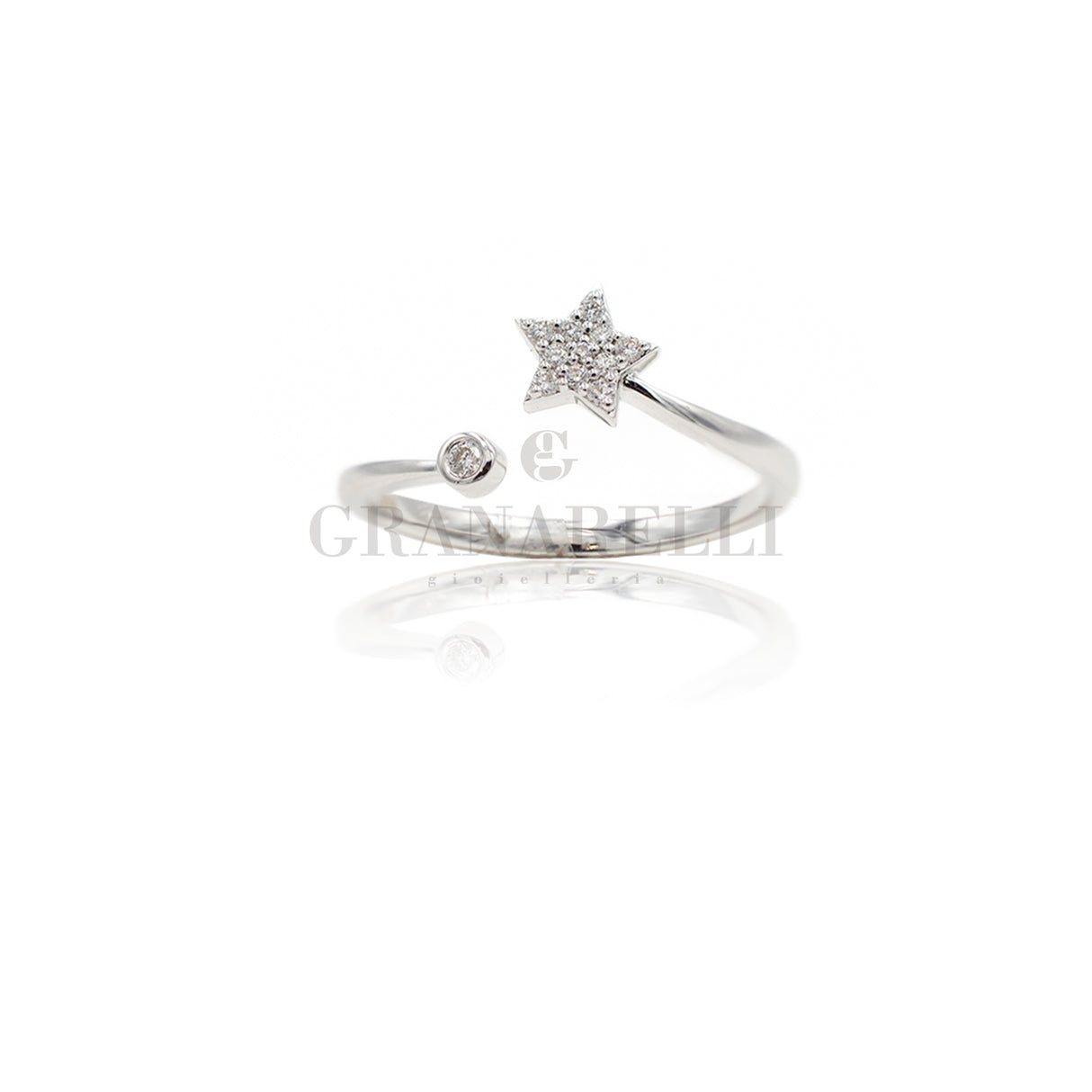 Star ring and stem in white gold with brilliant